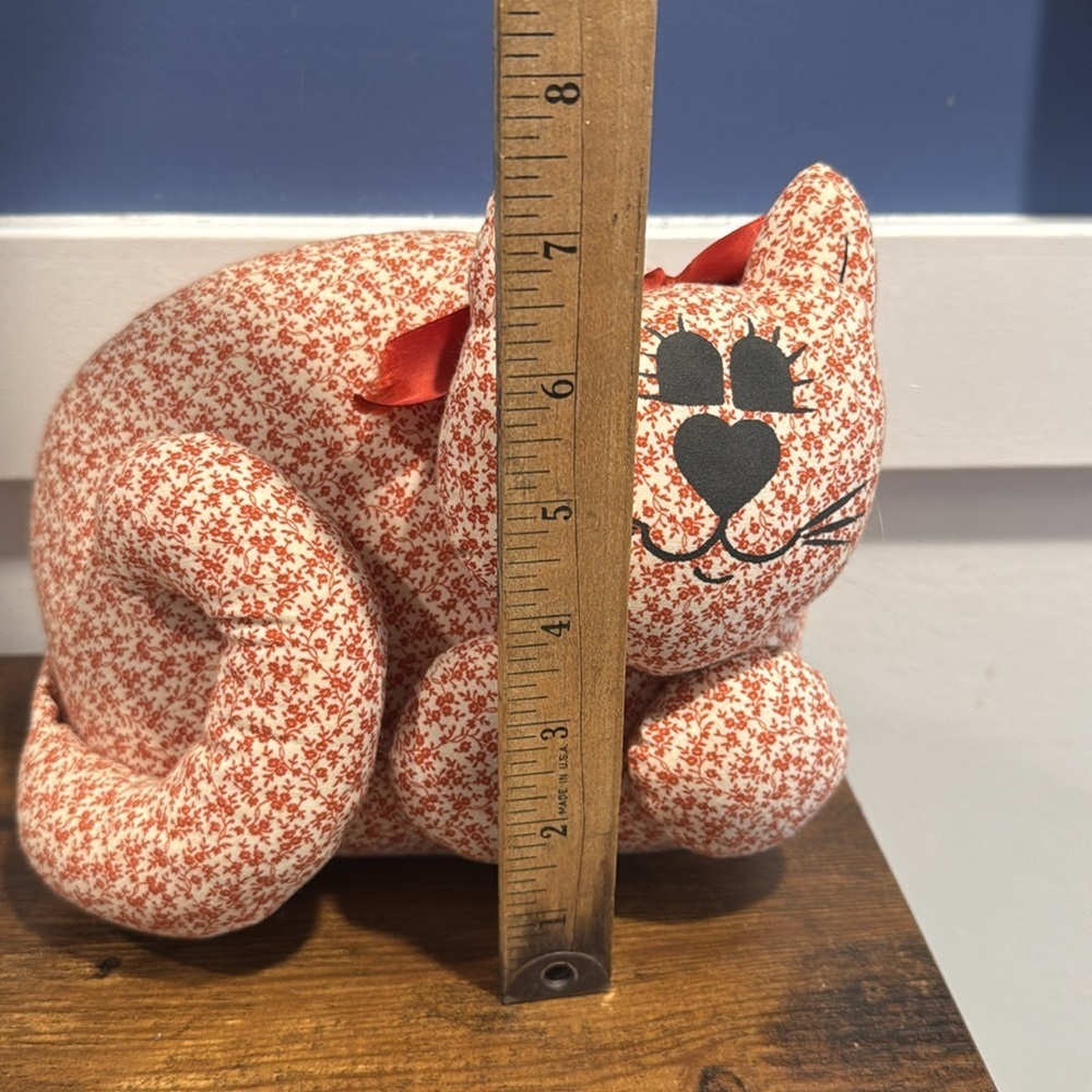 Vintage Fabric Cat Doorstop Stuffed Pillow Kitty Cat Primative Folk Art Hand Sew - Picture 6 of 8